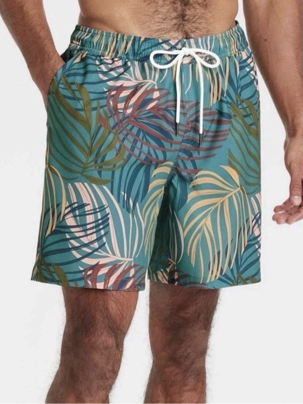 Men's 7" Swim Trunks Boxer Brief Liner Goodfellow & Co Teal Palm Medium NWT